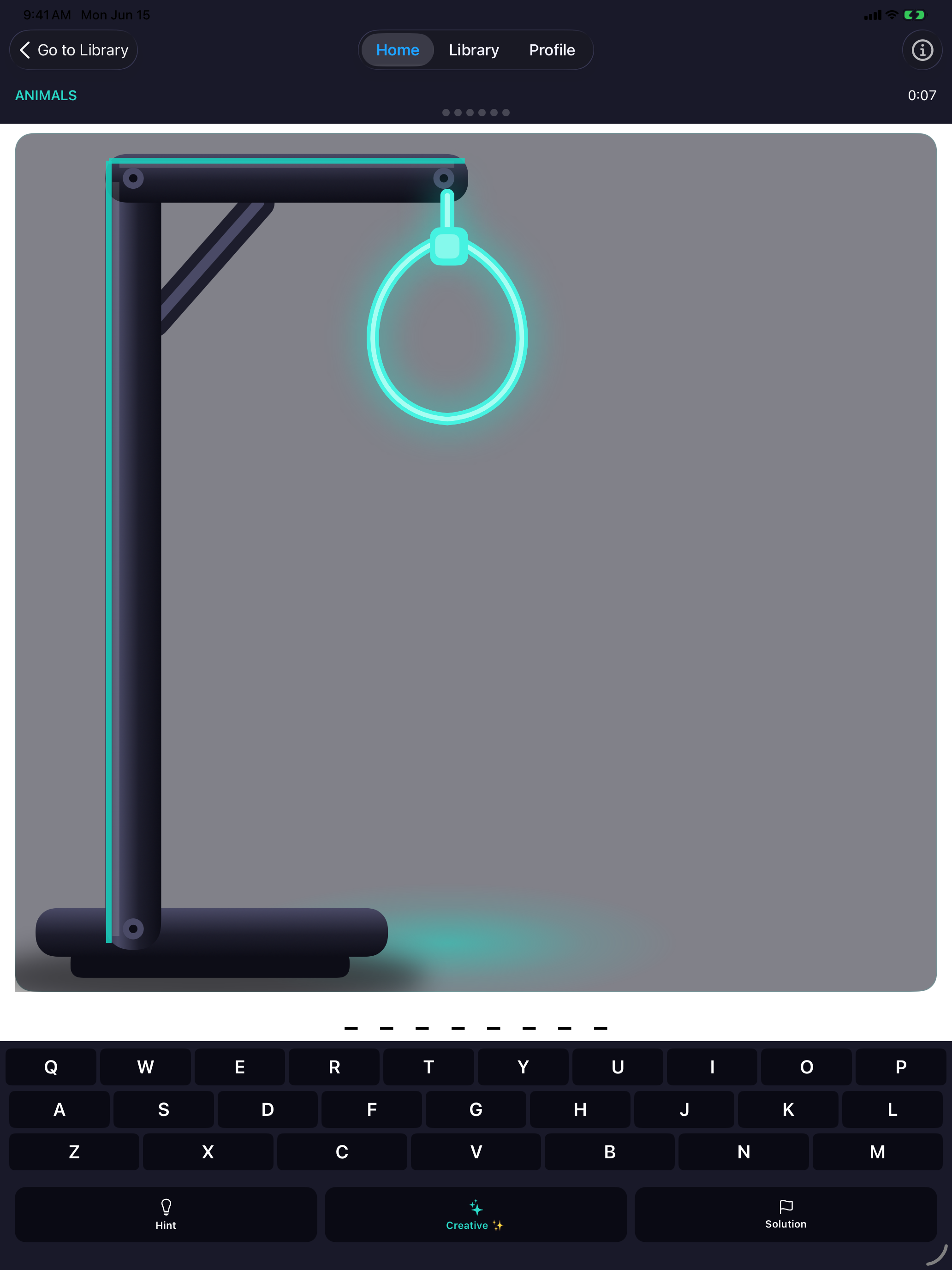 Playing Hangman with an AI-picked secret word on iPad