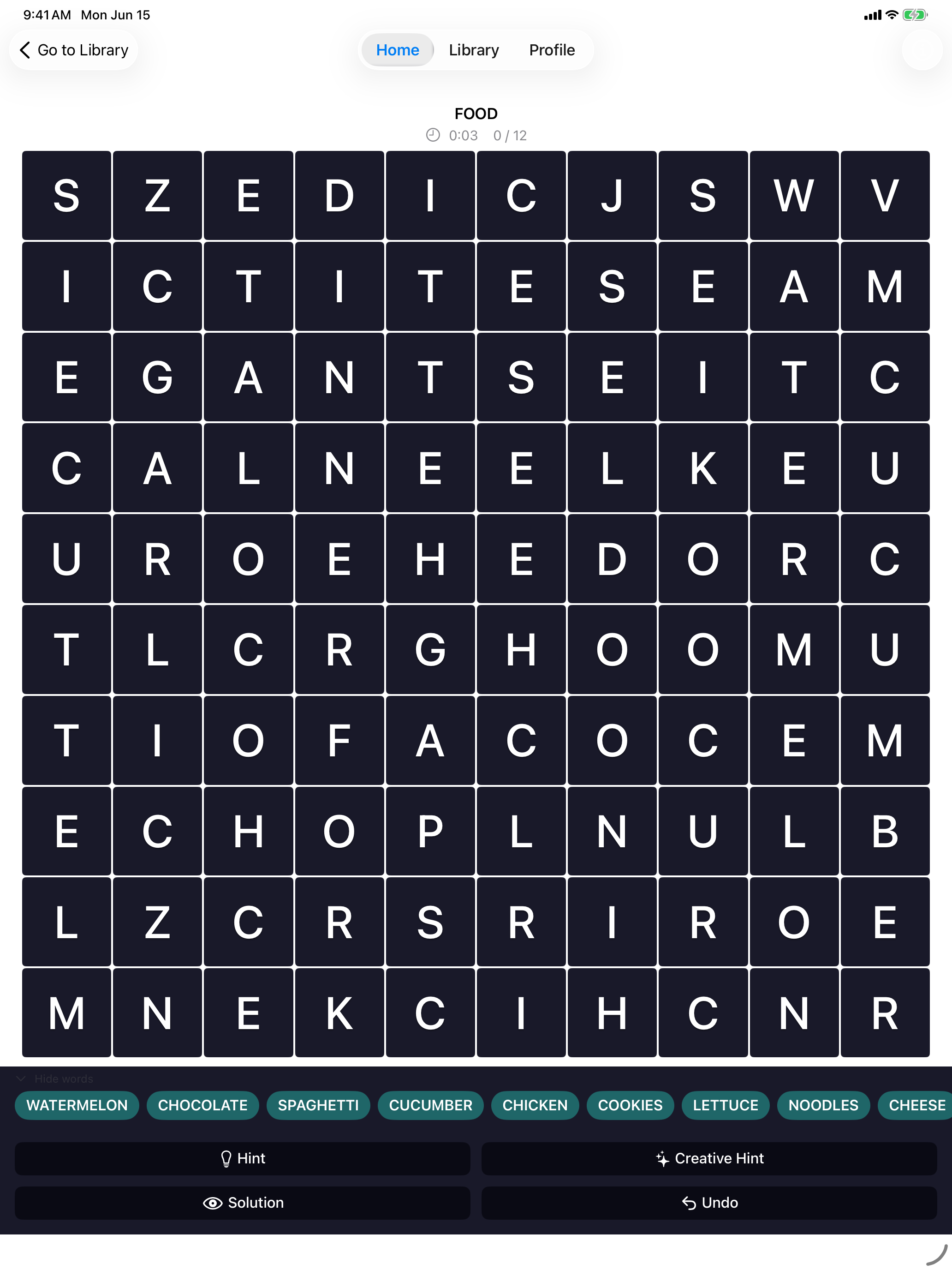 Solving a word search puzzle on iPad