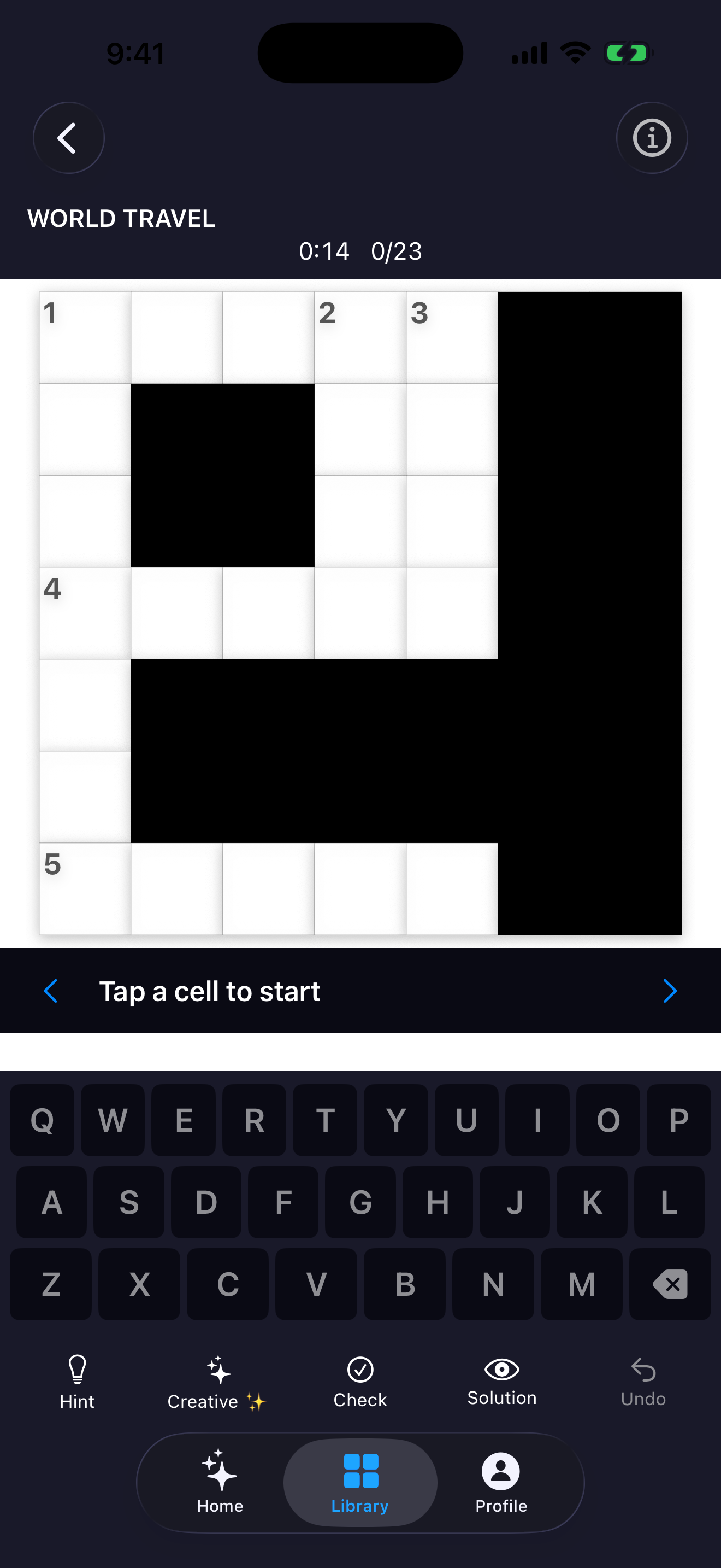Solving a crossword puzzle on iPhone