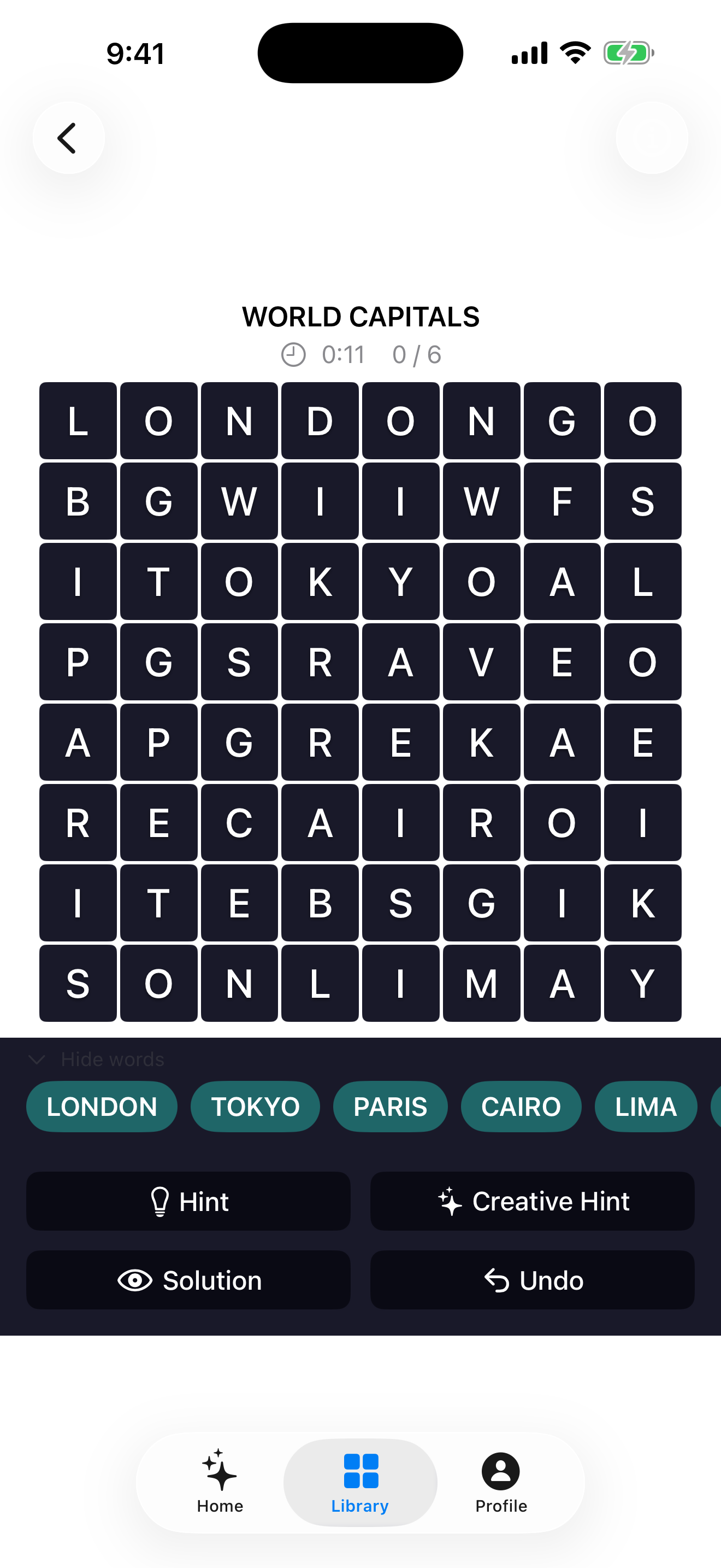 Solving a word search puzzle on iPhone